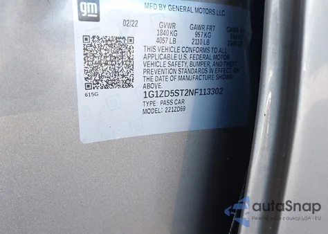 2022 Chevrolet Malibu Fwd Lt from USA, damaged, VIN 1G1ZD5ST2NF113302